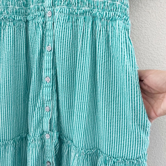 Sundance Seersucker Maxi Dress Tiered Smocked Puff Sleeve Boho Kelly Green S - Picture 7 of 11